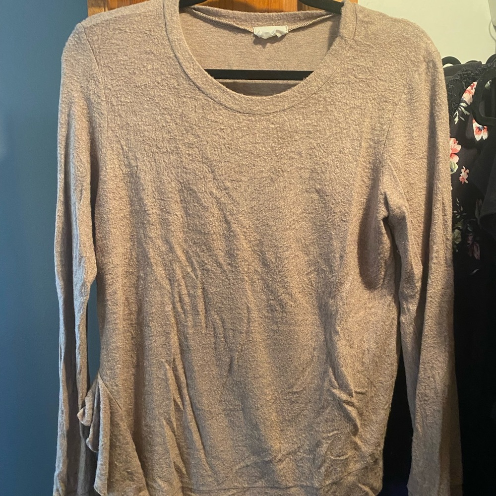Light brown Super soft casual side ruffle sweater